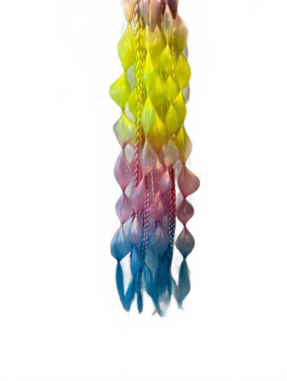 Handmade Neon Multicolor Pigtail Hair Extensions - Picture 4 of 5